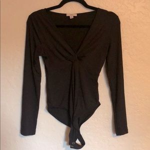 Black ribbed v-neck bodysuit